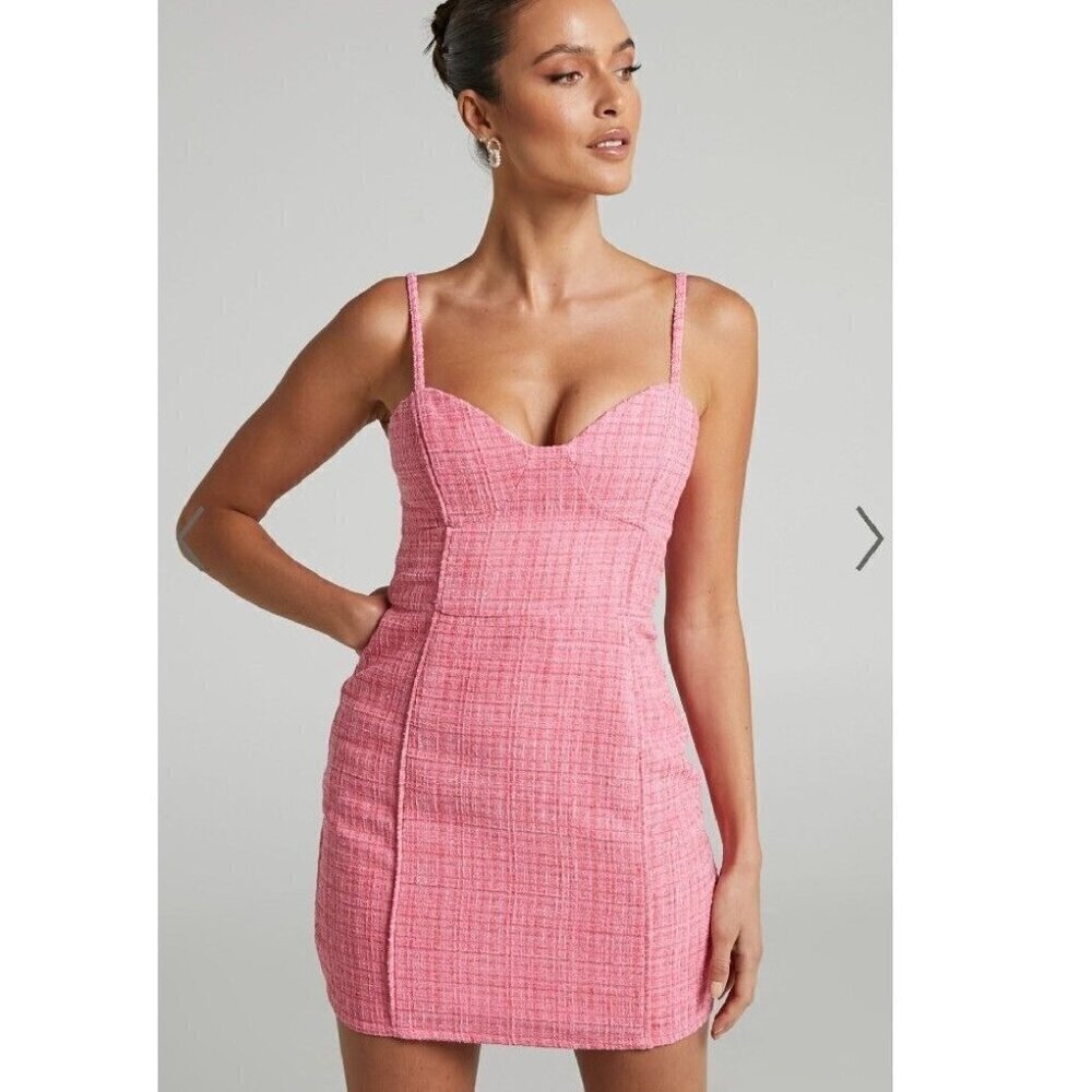 NEW Shopo‎ Metallic Pink Barbie Barbiecore Bust Cup Babydoll Mini Dress 12